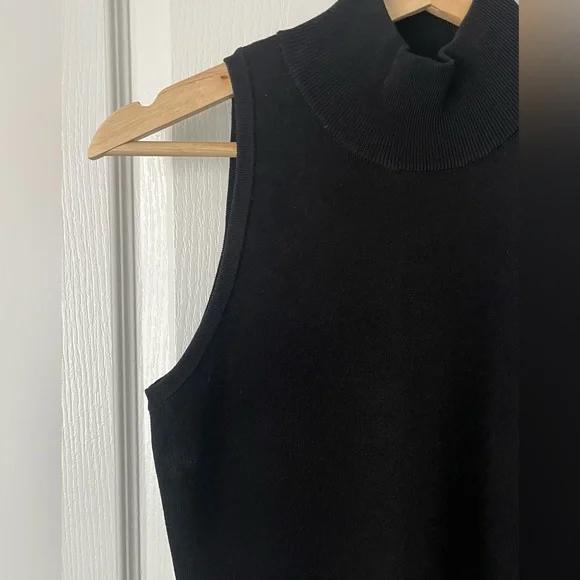 MICHAEL KORS Black Sleeveless Mock Neck Knit Midi Dress Stretch Bodycon Medium - Picture 5 of 8
